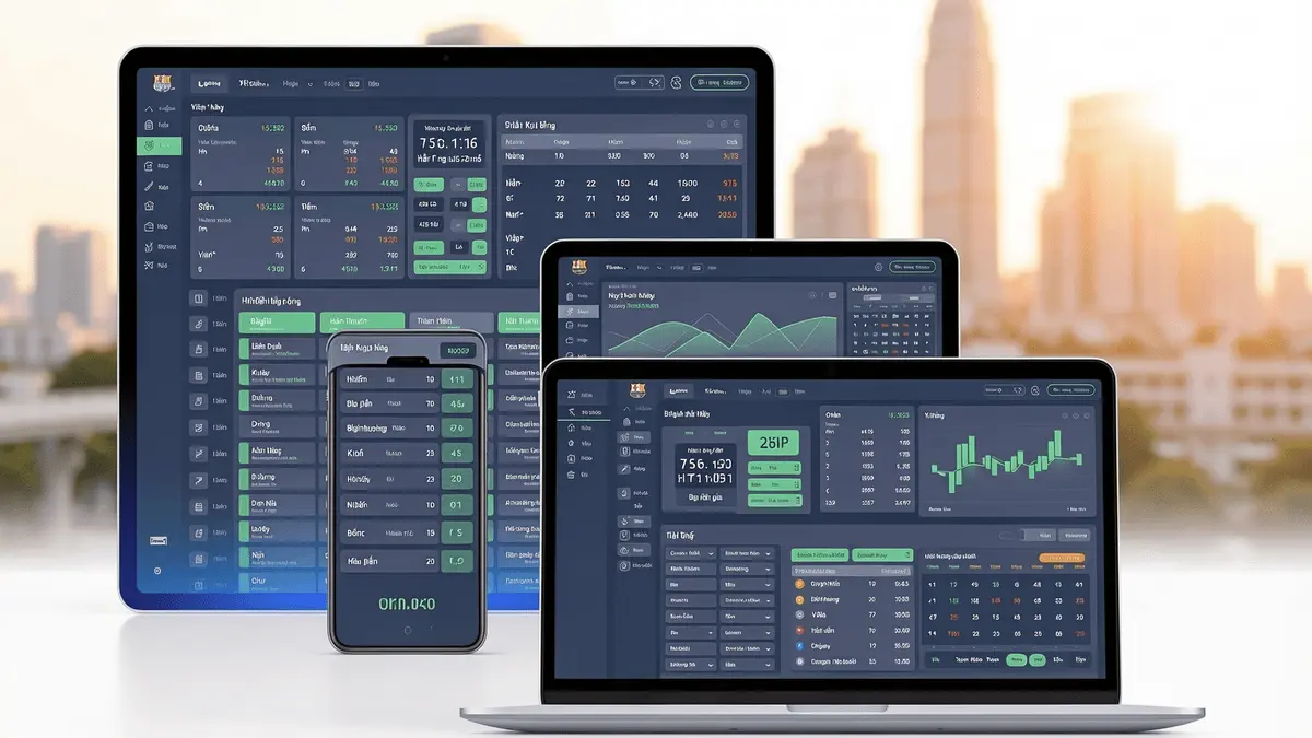 Vietnamese sports betting platforms displayed on modern digital devices with blue-toned interface designs