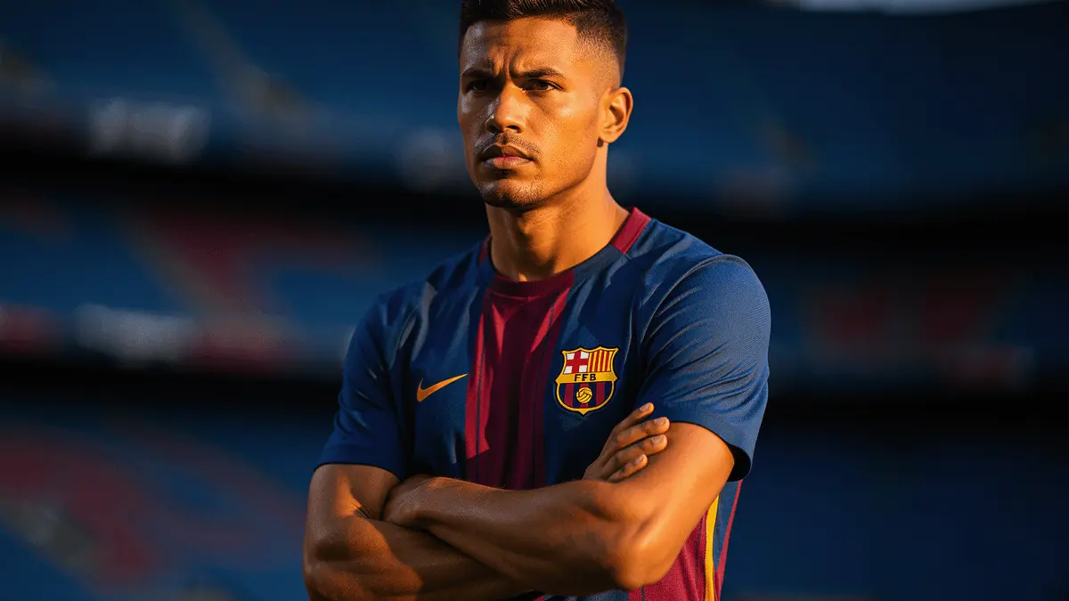 Raphinha in Barcelona jersey showing commitment and determination at Camp Nou stadium