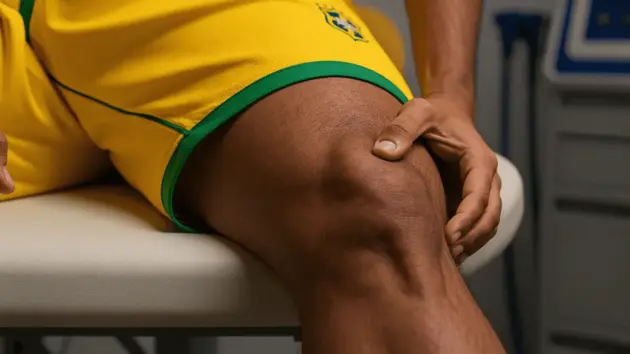 Medical examination of hamstring injury during World Cup treatment session