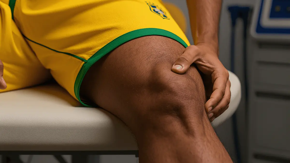 Medical examination of hamstring injury during World Cup treatment session