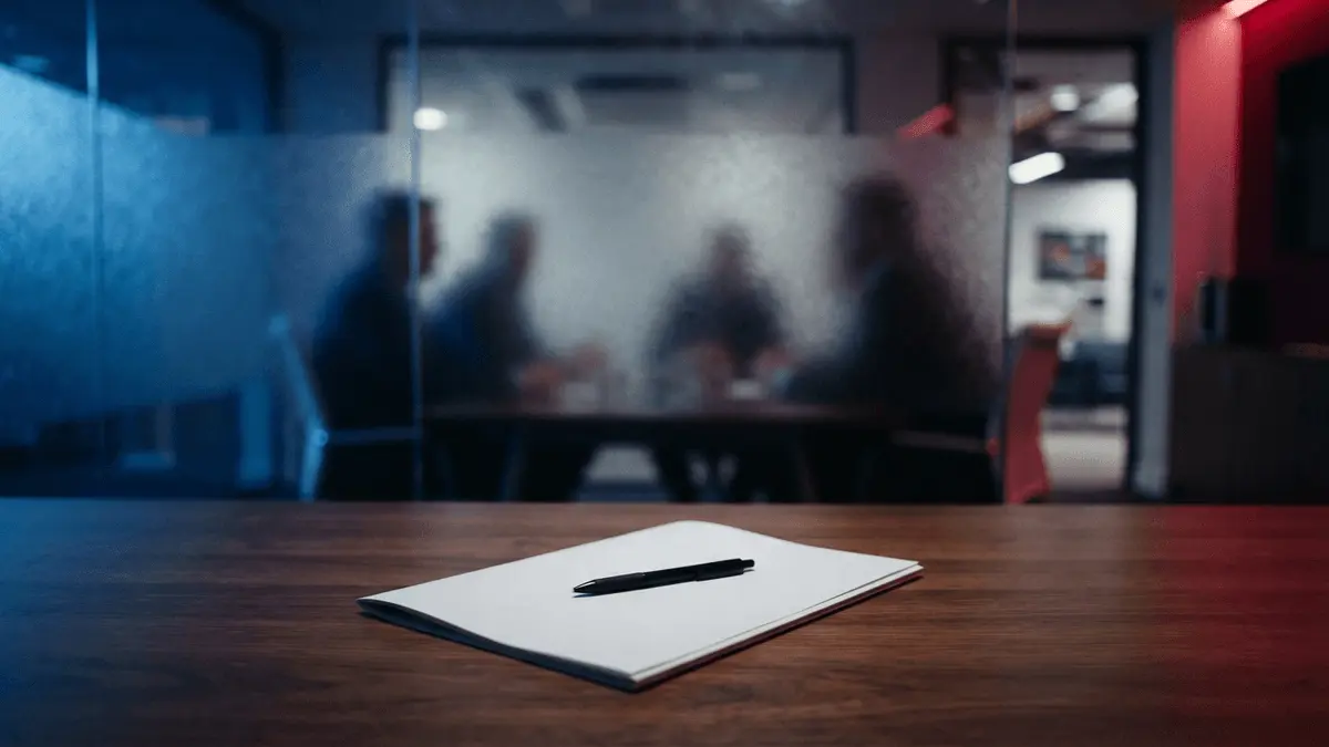 Empty negotiation table with closed contract folder symbolizing Barcelona's stalled striker transfer search
