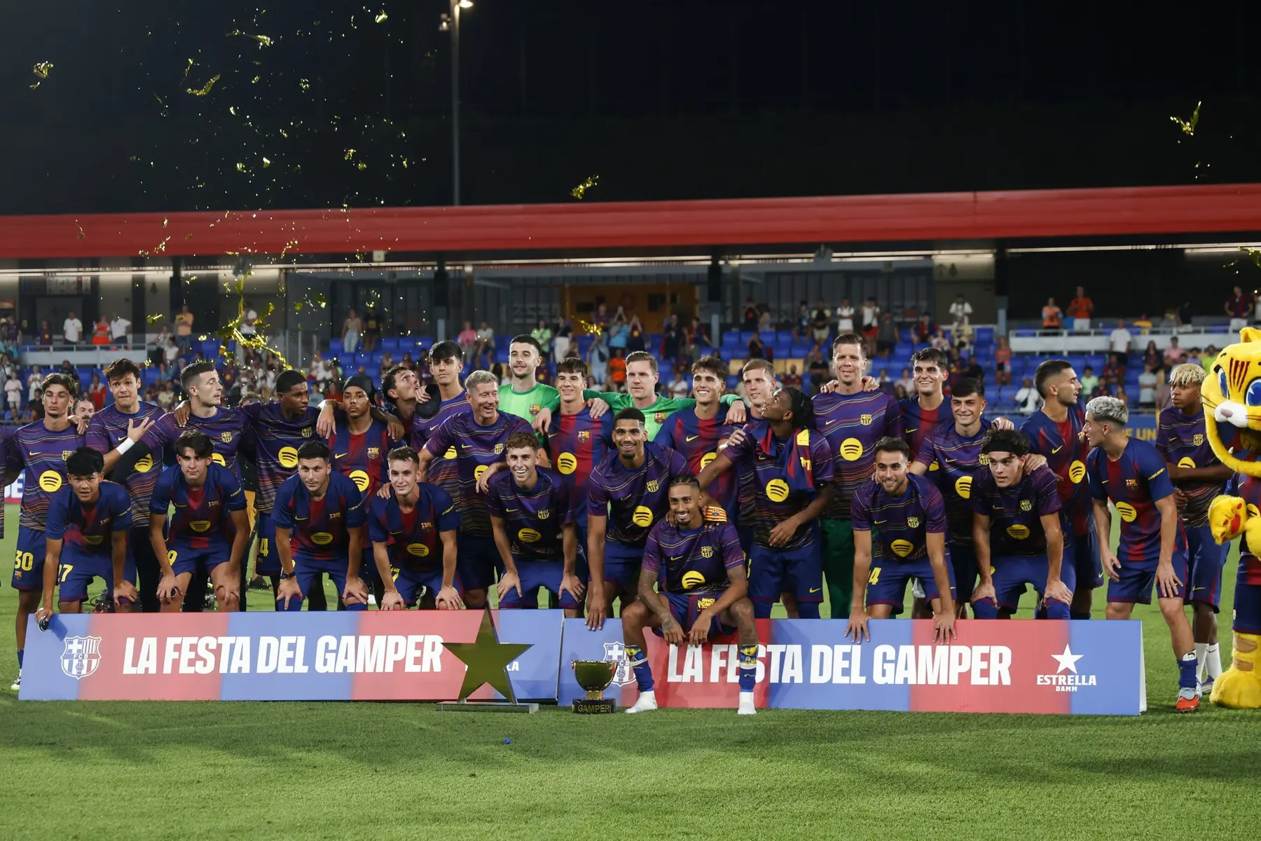 FC Barcelona team celebrating at La Festa del Gamper event.