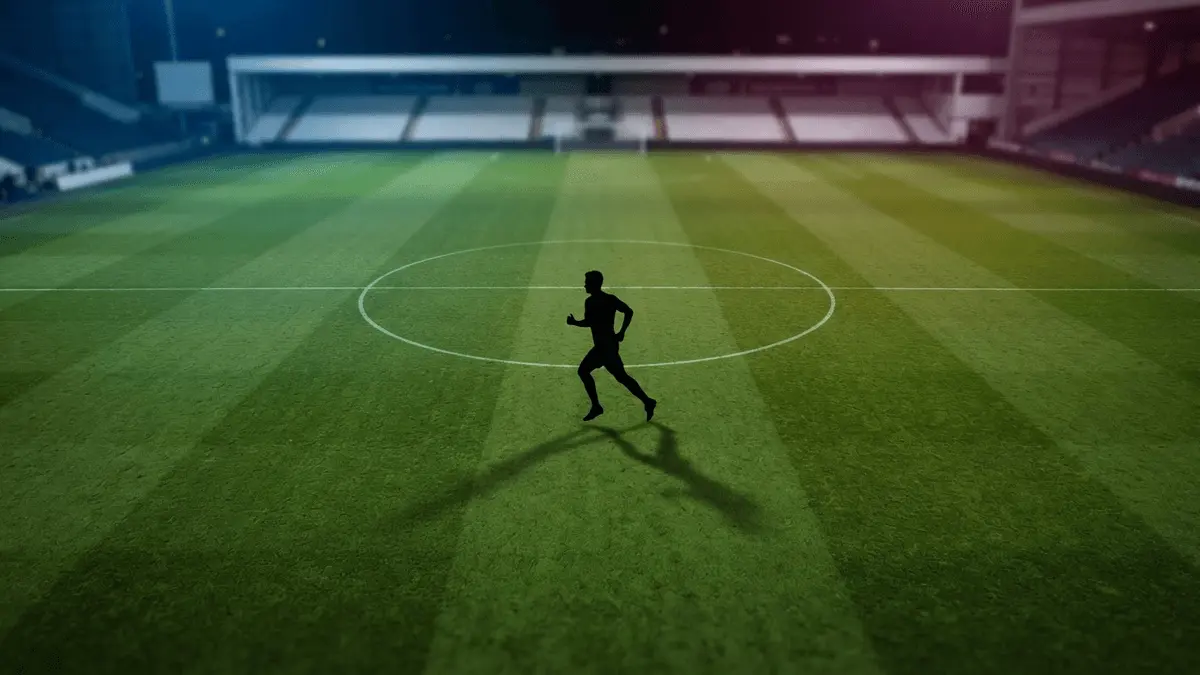 Empty midfield tactical position on Barcelona's pitch with dramatic lighting and blue-claret atmosphere
