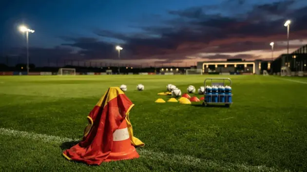 Spain training ground with equipment at dusk before World Cup final