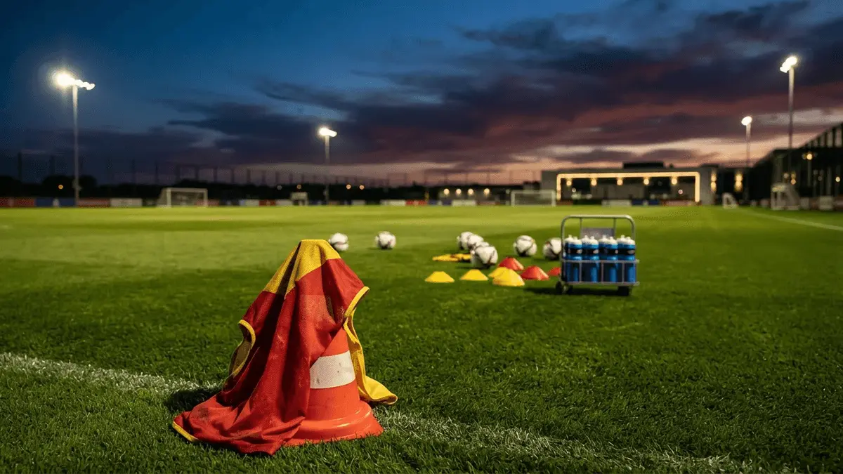 Spain training ground with equipment at dusk before World Cup final