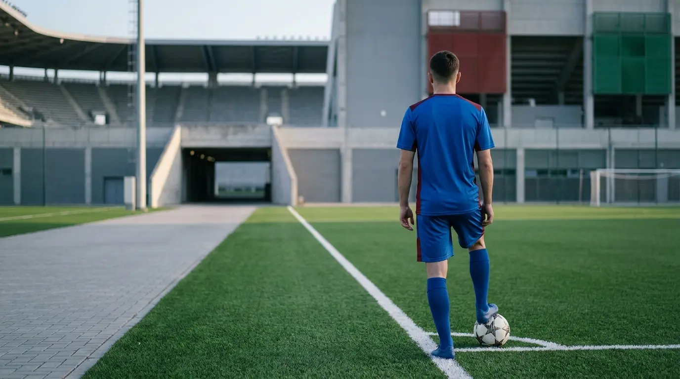 Young midfielder standing alone on a training pitch as transfer uncertainty surrounds his Barcelona future