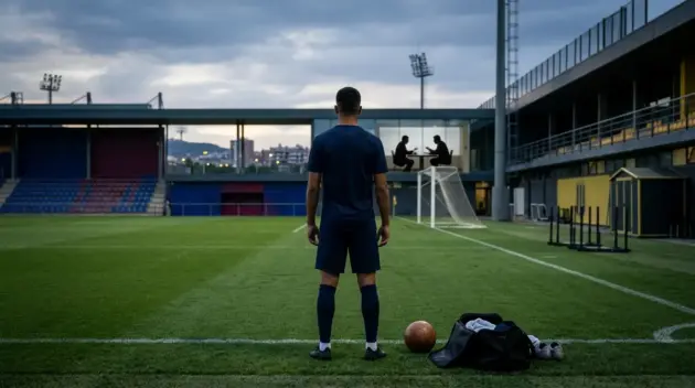 Unidentified young footballer at a training ground representing Héctor Fort’s transfer negotiations