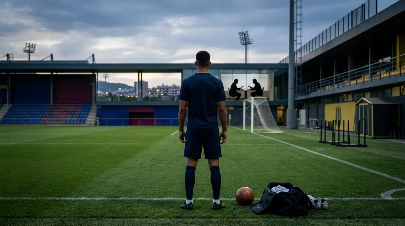 Unidentified young footballer at a training ground representing Héctor Fort’s transfer negotiations