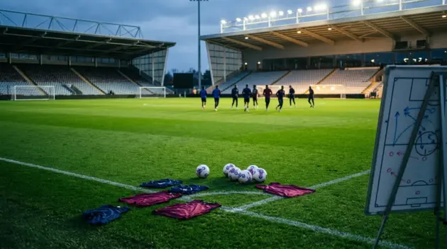 Barcelona-inspired midfield training scene with empty space ahead of a La Liga match